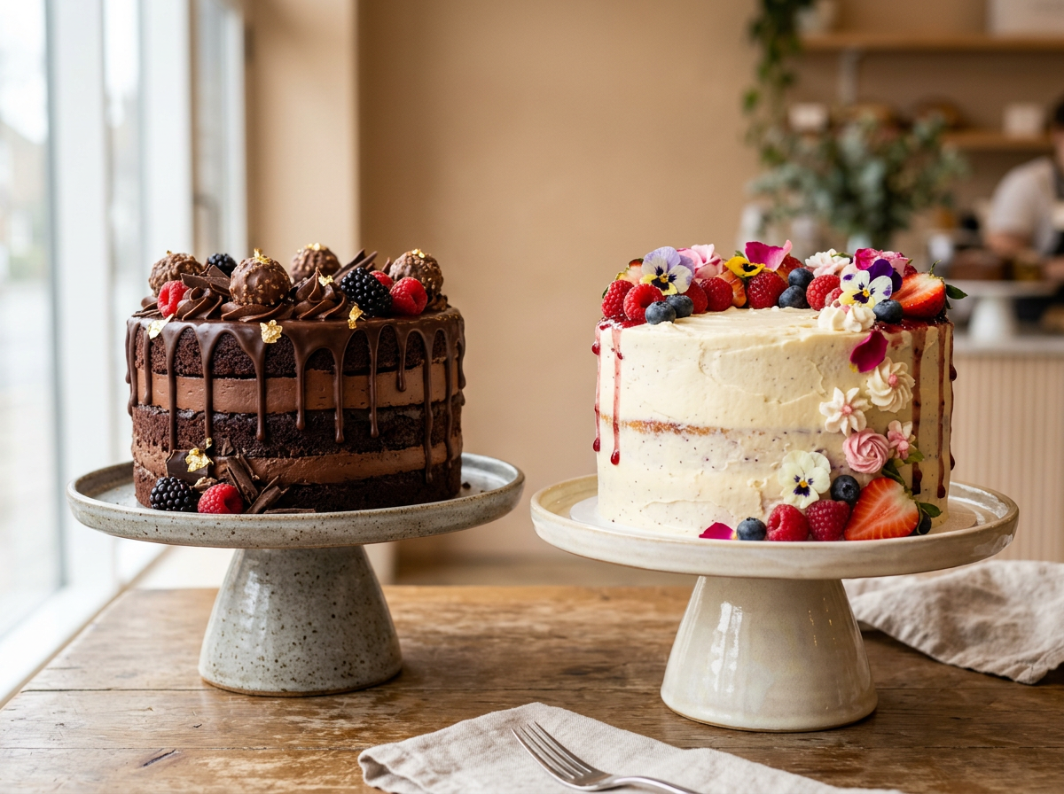 Chocolate and vanilla celebration cakes at Sweet Crumbs